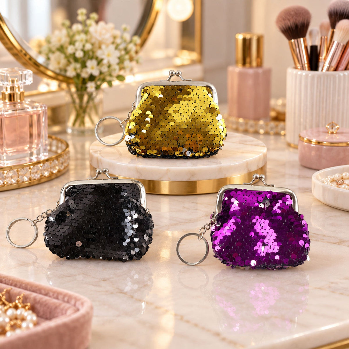 Cute Mini Coin Pouch with Key Ring for Travel Bags and Backpacks (1 Pc)