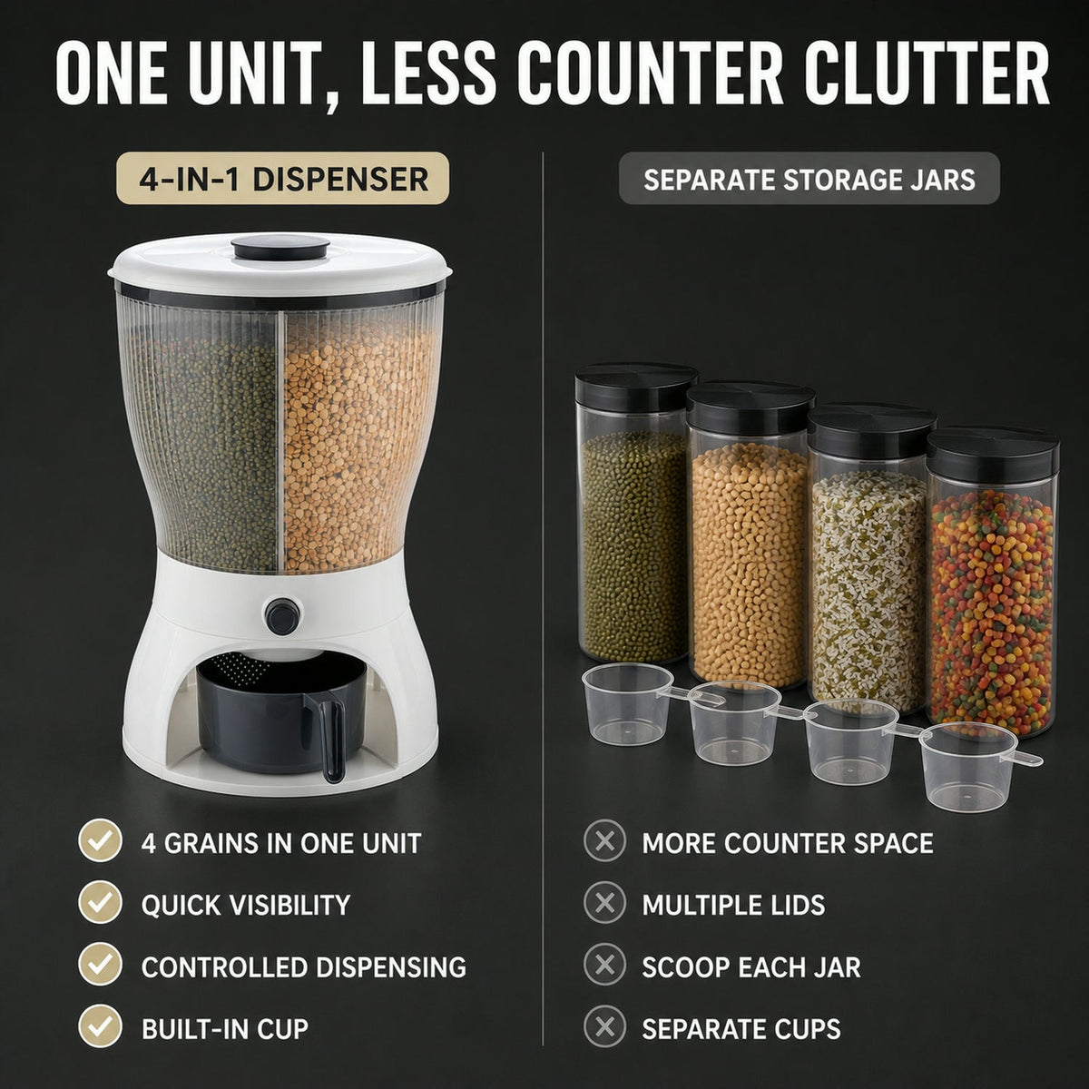 Rice Dispenser – 10L 4-in-1 Grain Storage | Tidy Table