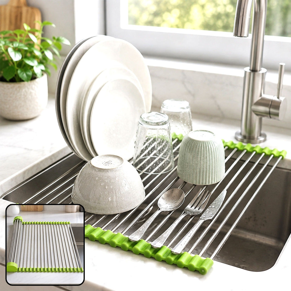 Roll-Up Dish Drying Rack – Space-Saving | CookAura