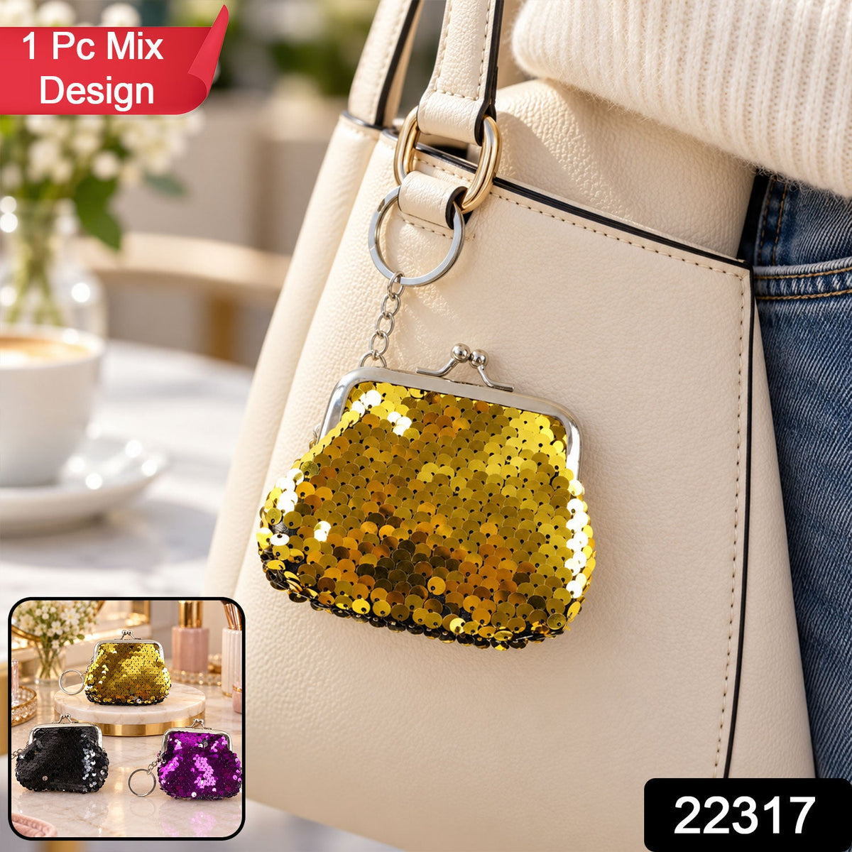 Cute Mini Coin Pouch with Key Ring for Travel Bags and Backpacks (1 Pc)