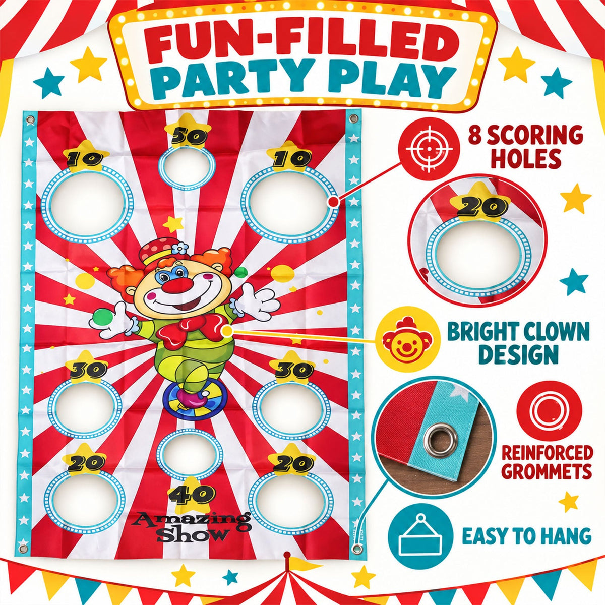 Clown target banner white bg