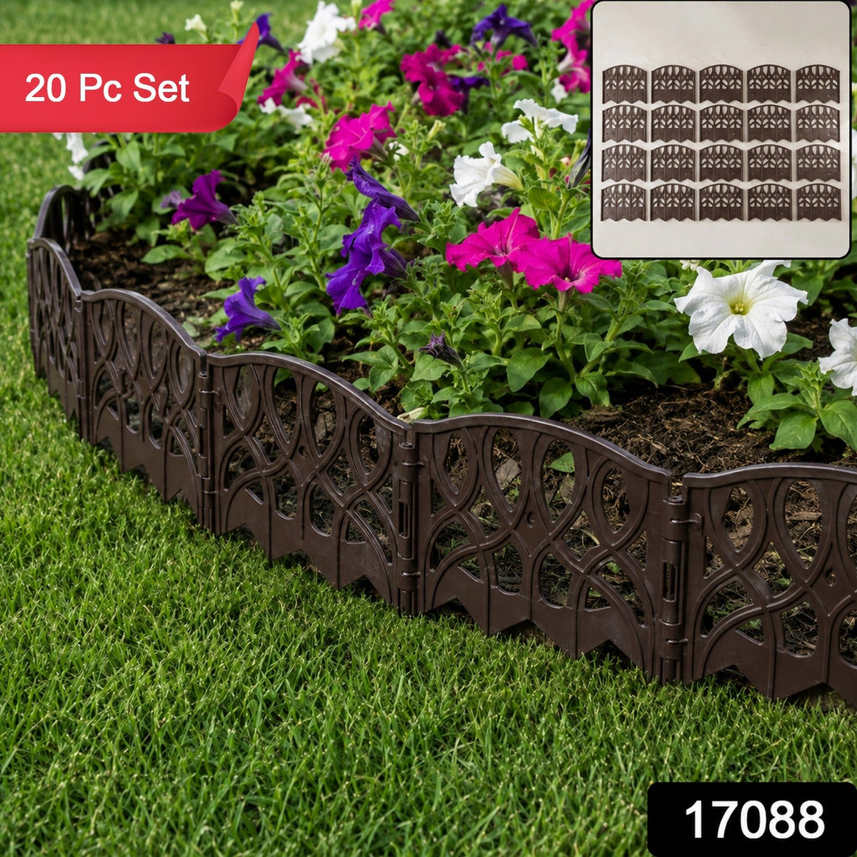 Decorative plastic garden fence border, 20 piece set