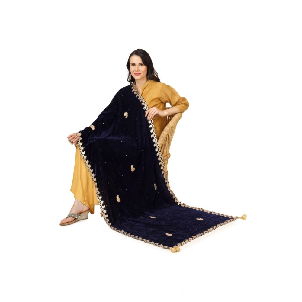 Generic Women's Velvet Gotta Patti Dupatta (Blue, Length: 2.25 to 2.50 Mtr)