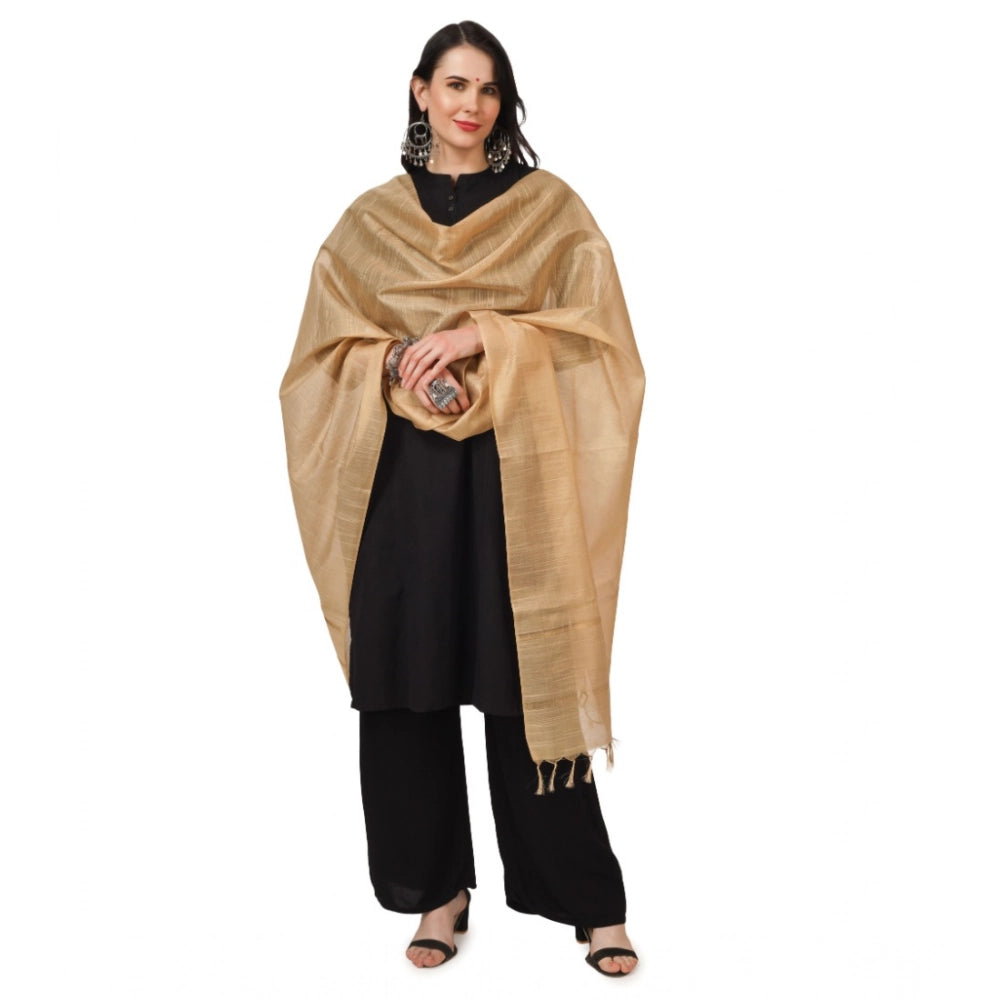 Generic Women's Chanderi Solid Dupatta (Gold, Length: 2.25 to 2.50 Mtr)