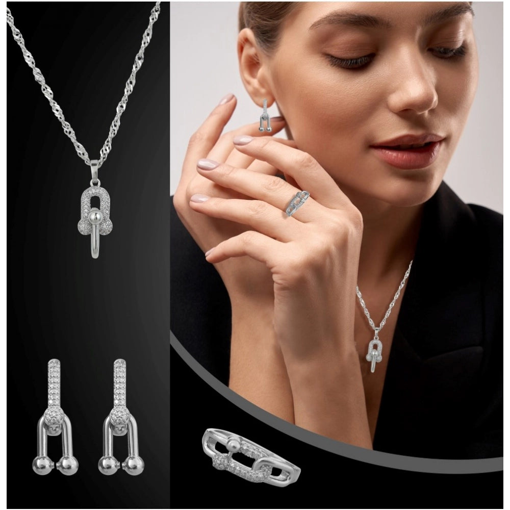 Generic Women's Stainless Steel Unique Design Silverpolish Combo Jewelry (Silver Plated)