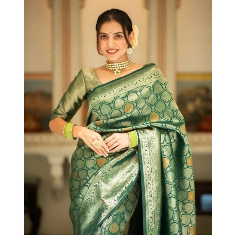 Generic Women's Silk Printed Saree With Unstitched Blouse 5.5Mtr (Green)