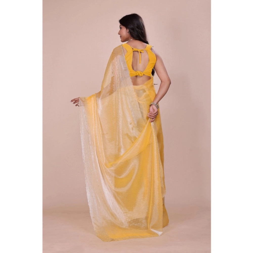 Generic Women's Jimmy choo Embellished Bollywood Saree With Unstitched Blouse 5.5Mtr (Yellow)