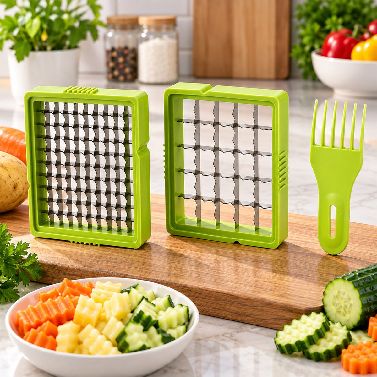 2 in 1 Potato Chipser and Slicer with Dual Blades for Fries (1 Pc)