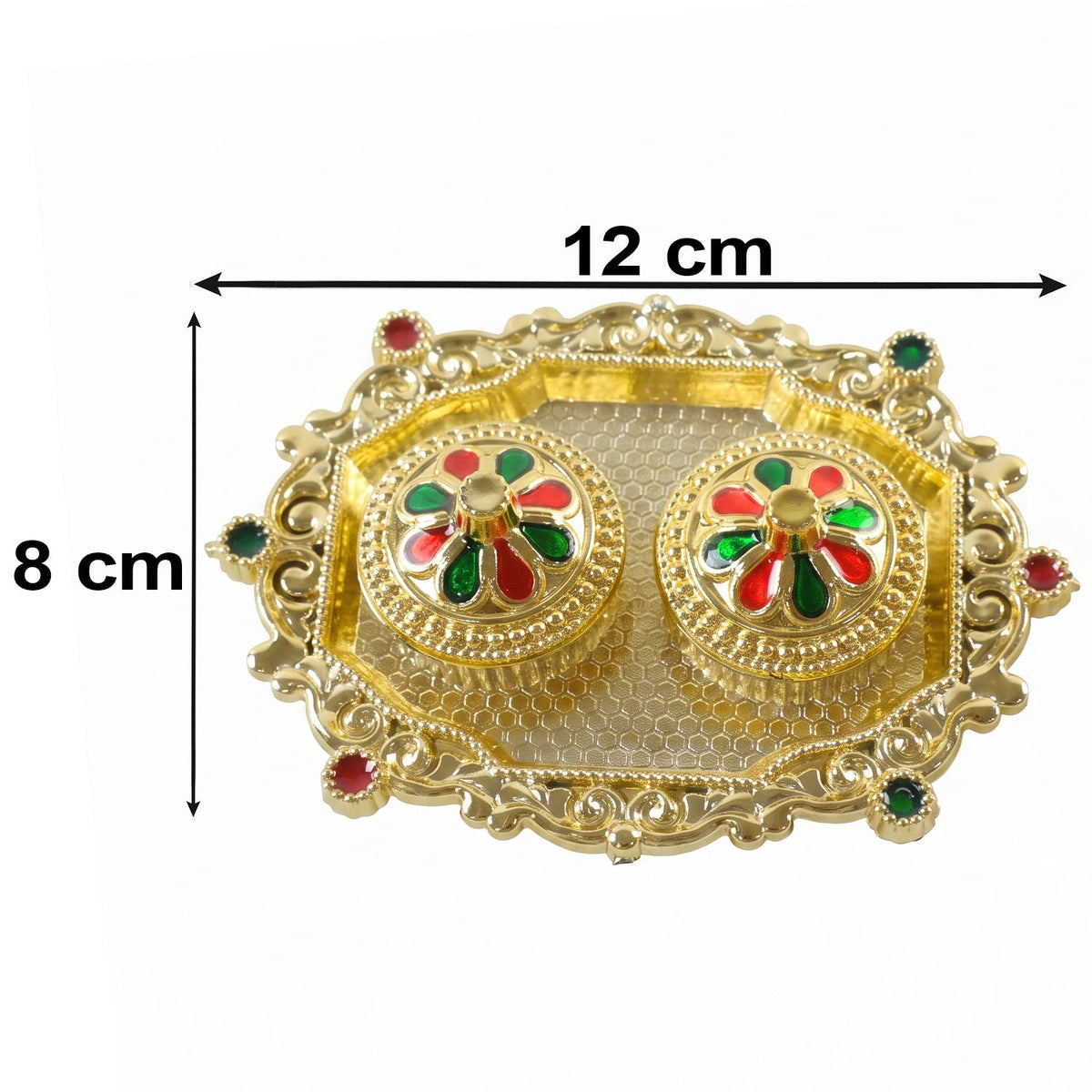 Decorative Golden Kankavati Kumkum Holder with Meenakari Lids