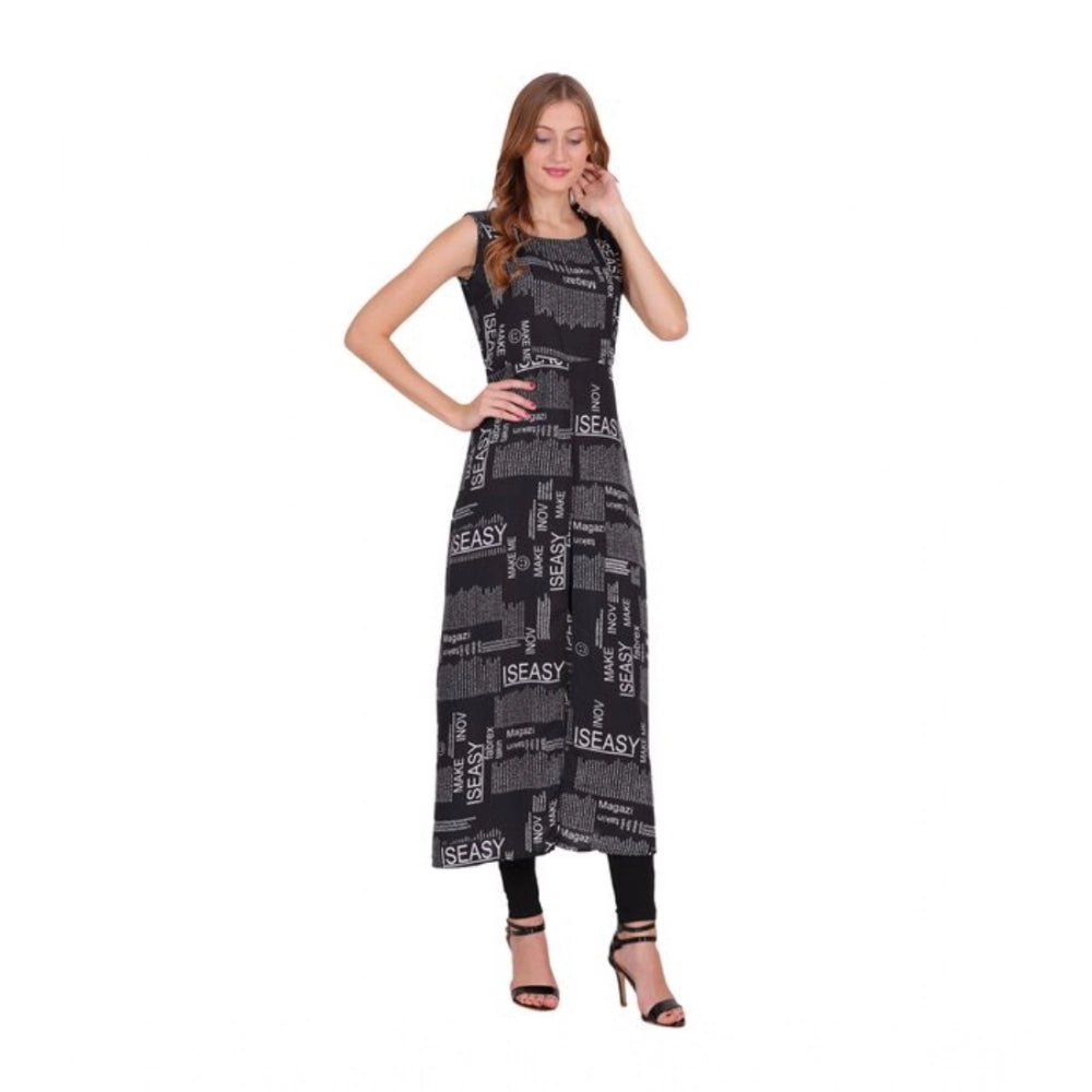 Generic Women's Casual Crepe Sleeveless Slit Dress (Black)