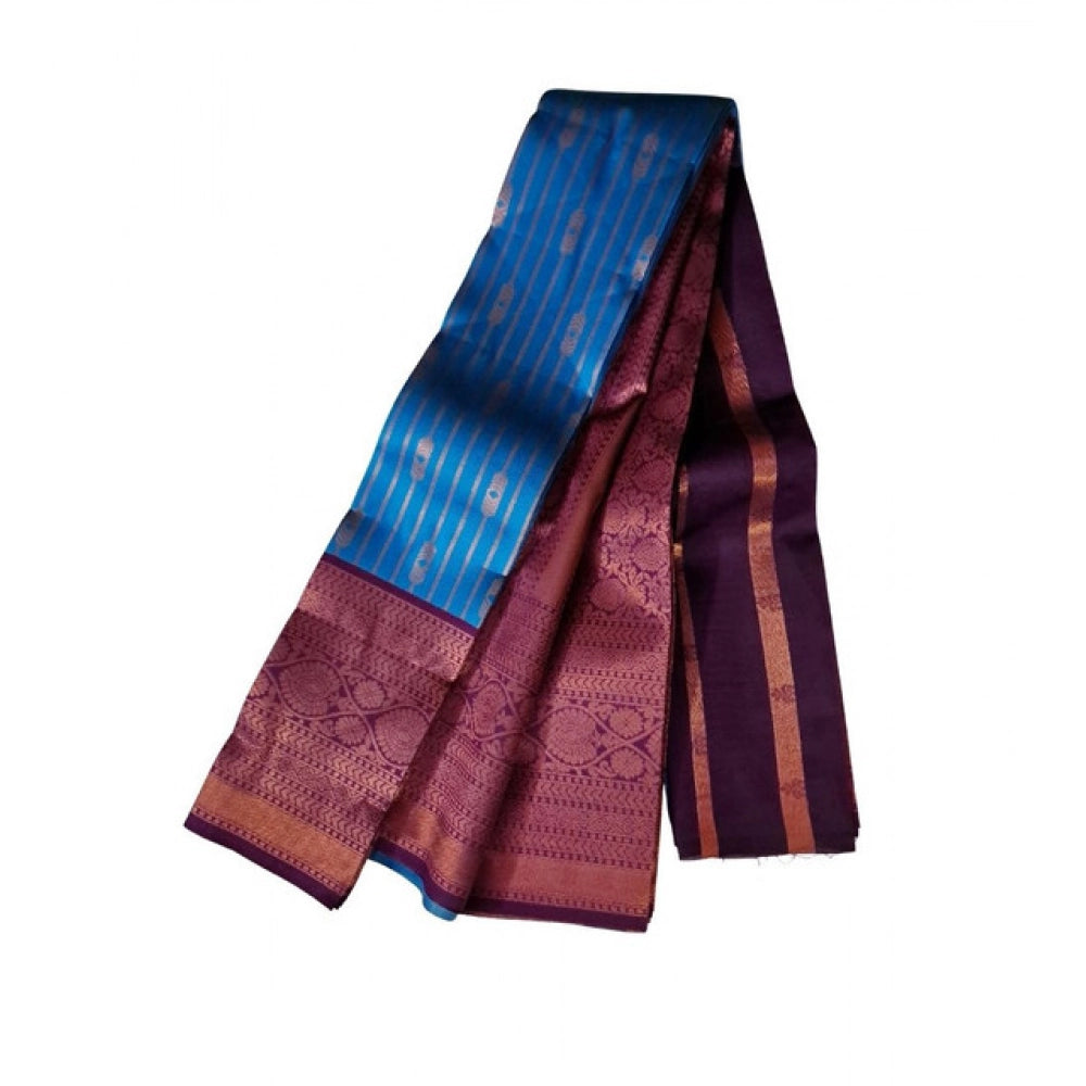 Generic Women's Soft Silk Wooven Saree With Unstitched Blouse 5.5Mtr (Blue)