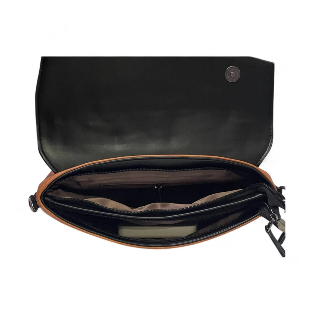 Generic Women's Polyurethane Floral Embroidered Crossbody Sling Bag with Adjustable & Removable Strap (Black)