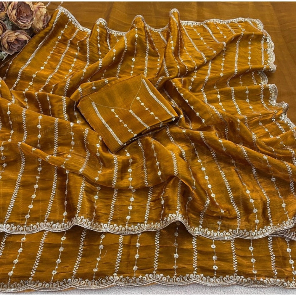 Generic Women's Jimmy Choo Embellished Saree With Unstitched Blouse 5.5Mtr�(Mustard)
