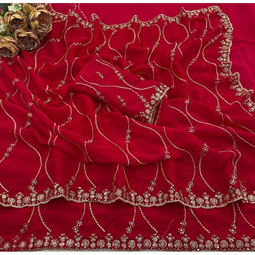 Generic Women's Jimmy Choo Embellished Saree With Unstitched Blouse 5.5Mtr�(Pink)