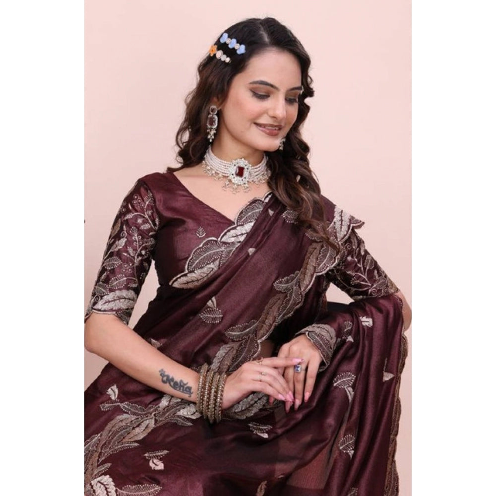 Generic Women's Georgette Embroidered Saree With Unstitched Blouse 5.5Mtr�(Wine)