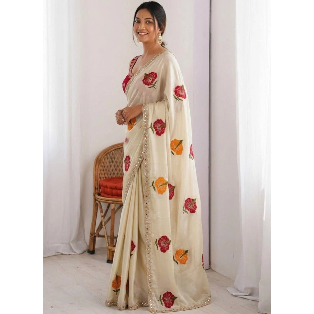 Generic Women's Georgette Embellished Saree With Unstitched Blouse 5.5Mtr�(Beige)