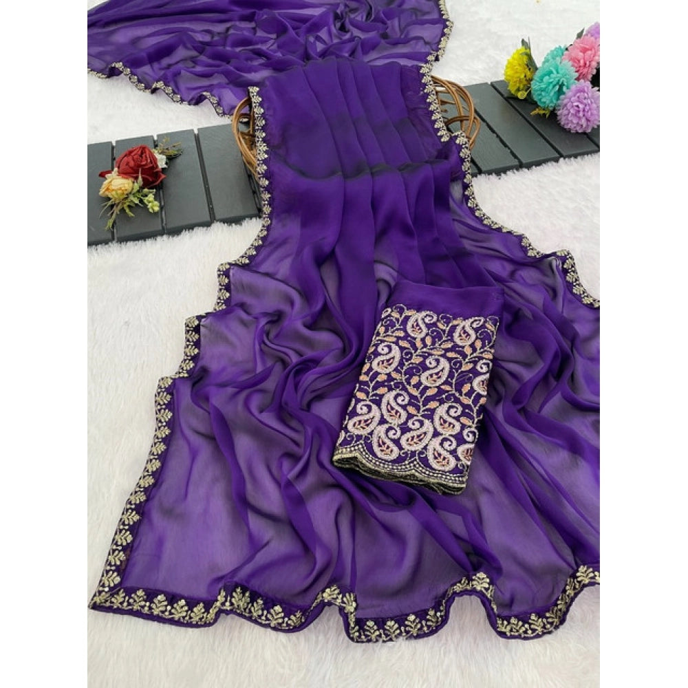 Generic Women's Chiffon Embroidered
Saree With Unstitched Blouse 5.5Mtr�(Purple)