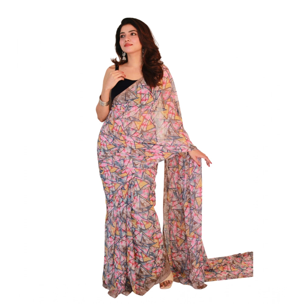 Generic Women's Georgette Printed Saree With Unstitched Blouse 5.5Mtr (Multicolor)
