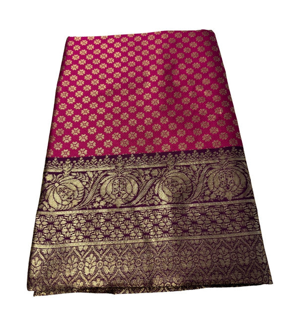 Generic Women's Jacquard Printed Saree With Unstitched Blouse 5.5Mtr (Pink)