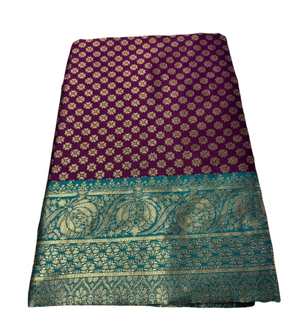 Generic Women's Jacquard Printed Saree With Unstitched Blouse 5.5Mtr (Purple)