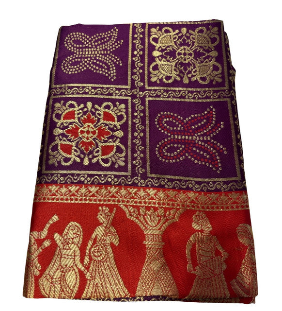 Generic Women's Jacquard Printed Saree With Unstitched Blouse 5.5Mtr (Wine)