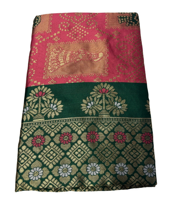 Generic Women's Jacquard Printed Saree With Unstitched Blouse 5.5Mtr (Pink)