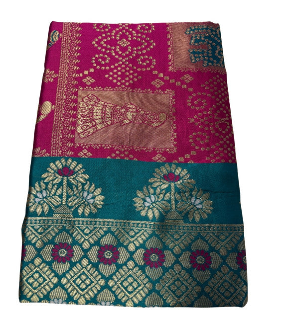 Generic Women's Jacquard Printed Saree With Unstitched Blouse 5.5Mtr (Magenta)