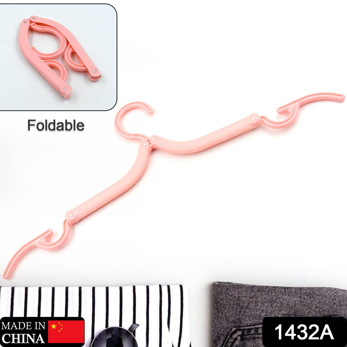 Versatile folding clothes hangers displayed holding various garments, suitable for home and travel.