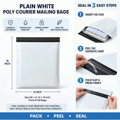 Tamper Proof Courier Bags – 14x16 Inch Pack of 100 | FERVENT