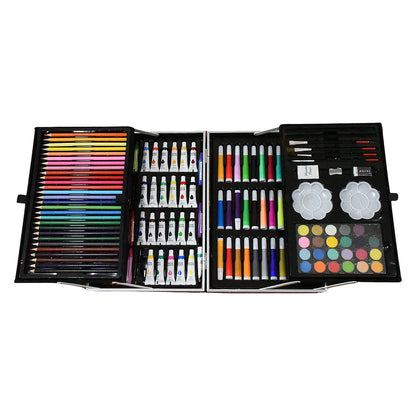 Detailed view of the art tools, including paint brushes and a sharpener from the children's art set.