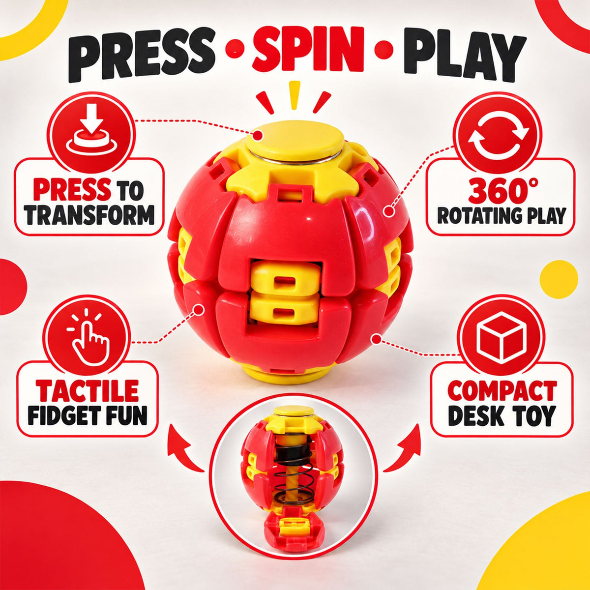 Transforming Spinner Flat Ball Toy with 360 Degree Spin for Kids and Desk Play