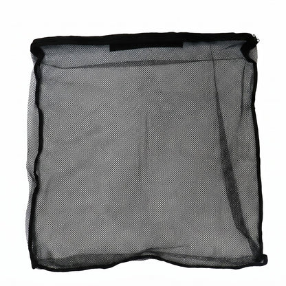 A flat black mesh zipper storage bag is displayed against a white background.