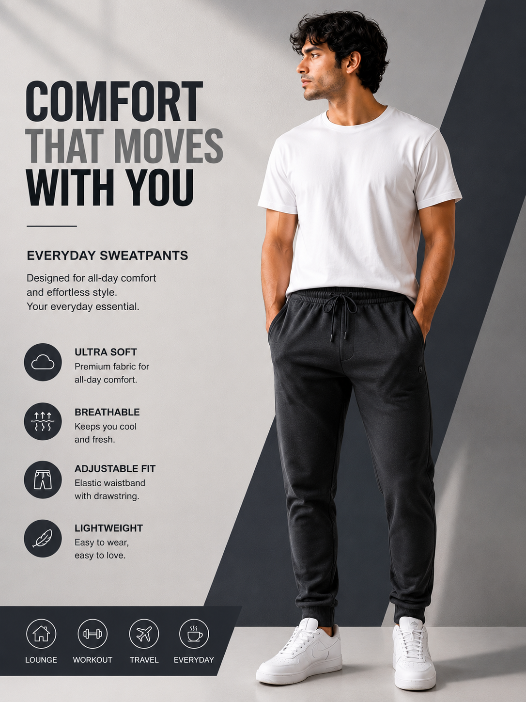 Men's Premium Cotton Track Pants | Zip Pockets | Cuffless
