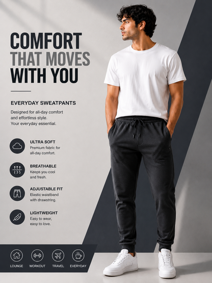 Men's Premium Cotton Track Pants | Zip Pockets | Cuffless