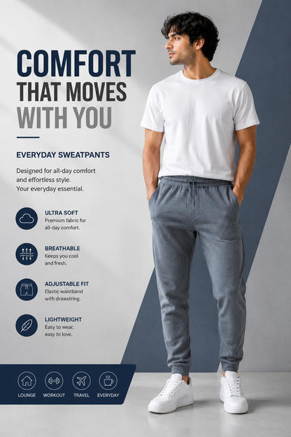 Men's Premium Cotton Track Pants | Zip Pockets | Cuffless