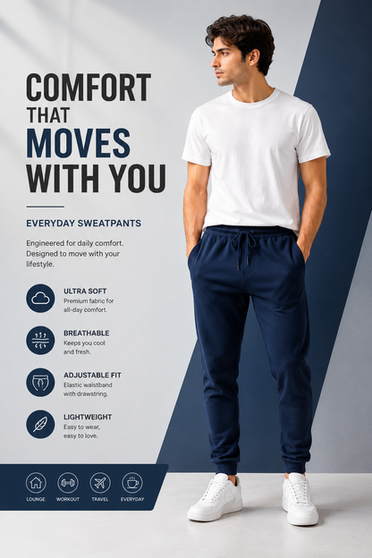 Men's Premium Cotton Track Pants | Zip Pockets | Cuffless