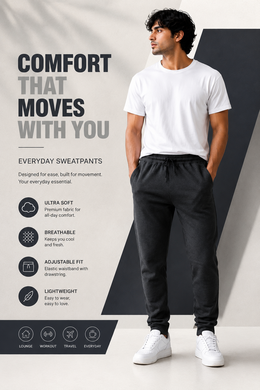 Men's Premium Cotton Track Pants | Zip Pockets | Cuffless