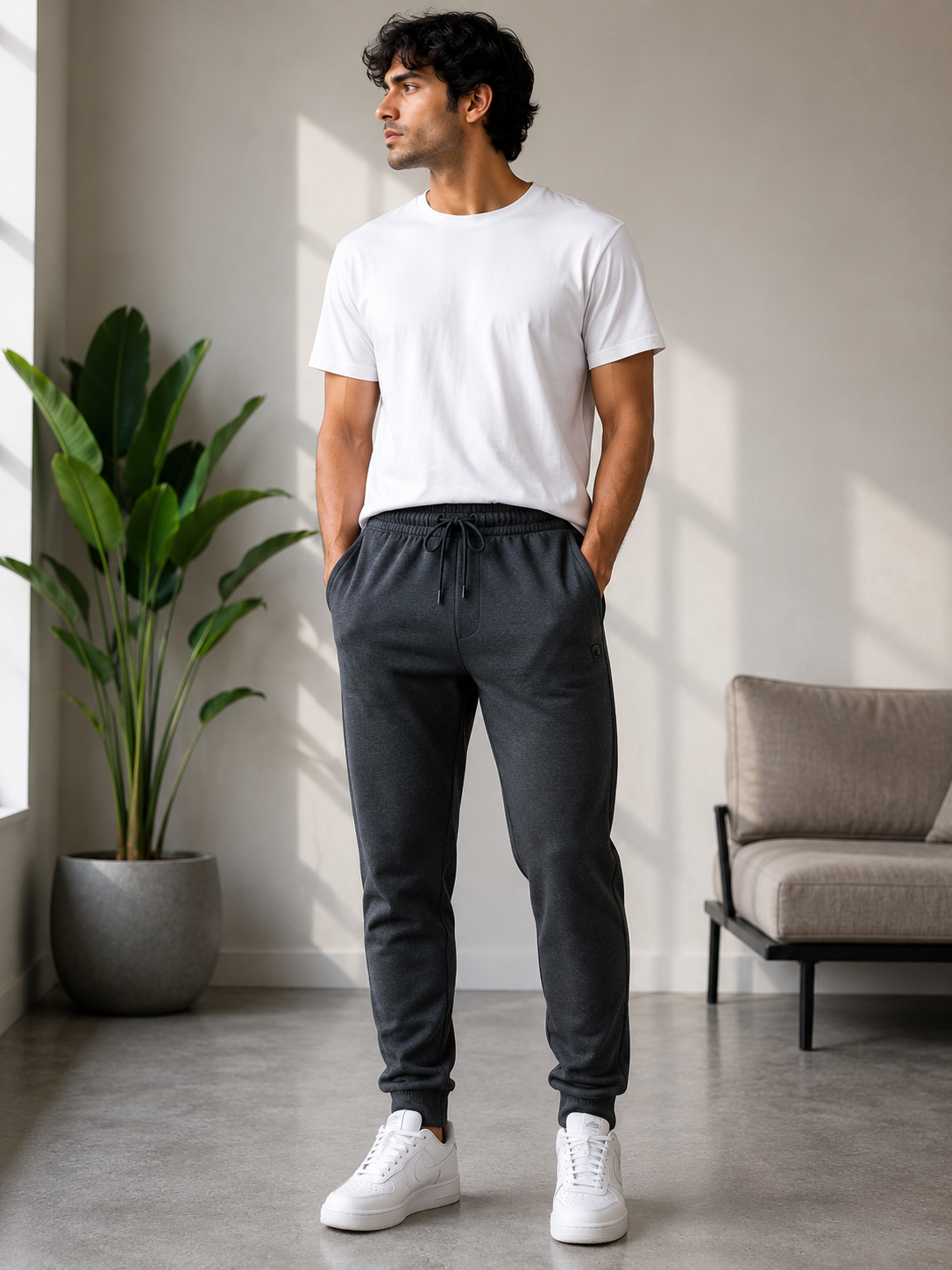 Men's Premium Cotton Track Pants | Zip Pockets | Cuffless