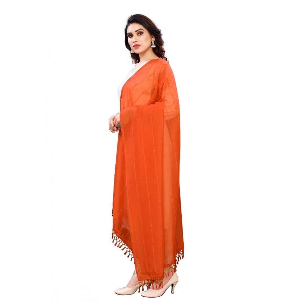 Generic Women's Cotton Silk Strips Printed Dupatta (Orange, Length:2-2.4 mtr)
