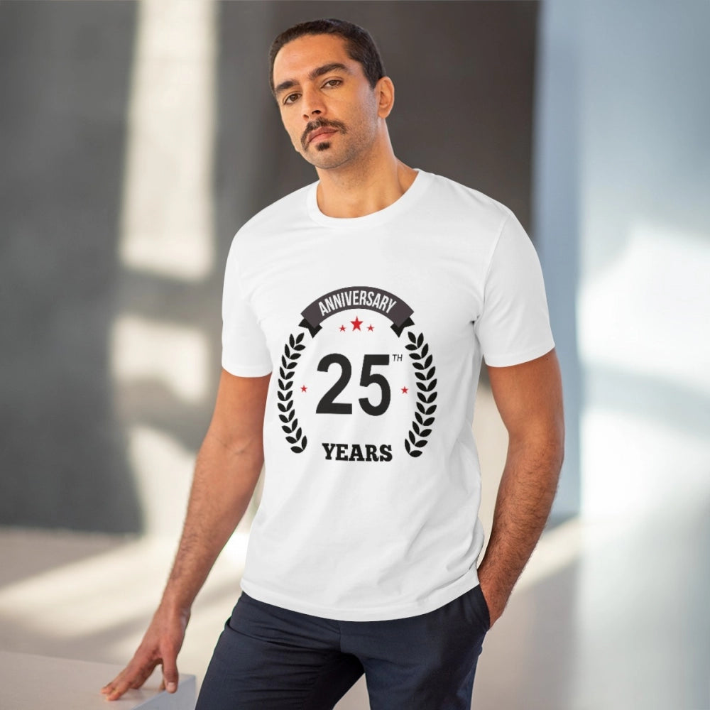 HBR Kart Men's PC Cotton 25th Anniversary Printed T Shirt (Color: White, Thread Count: 180GSM)