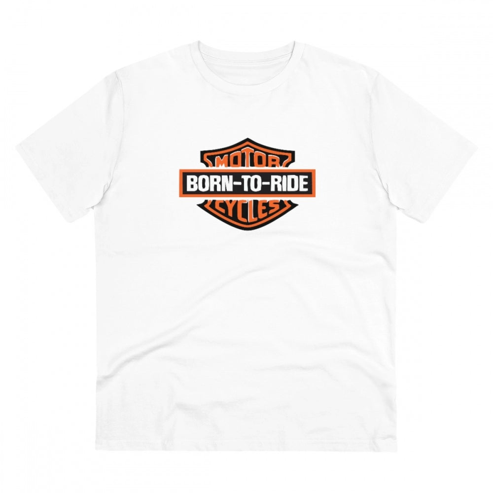 HBR Kart Men's PC Cotton Bike Ride Design Printed T Shirt (Color: White, Thread Count: 180GSM)
