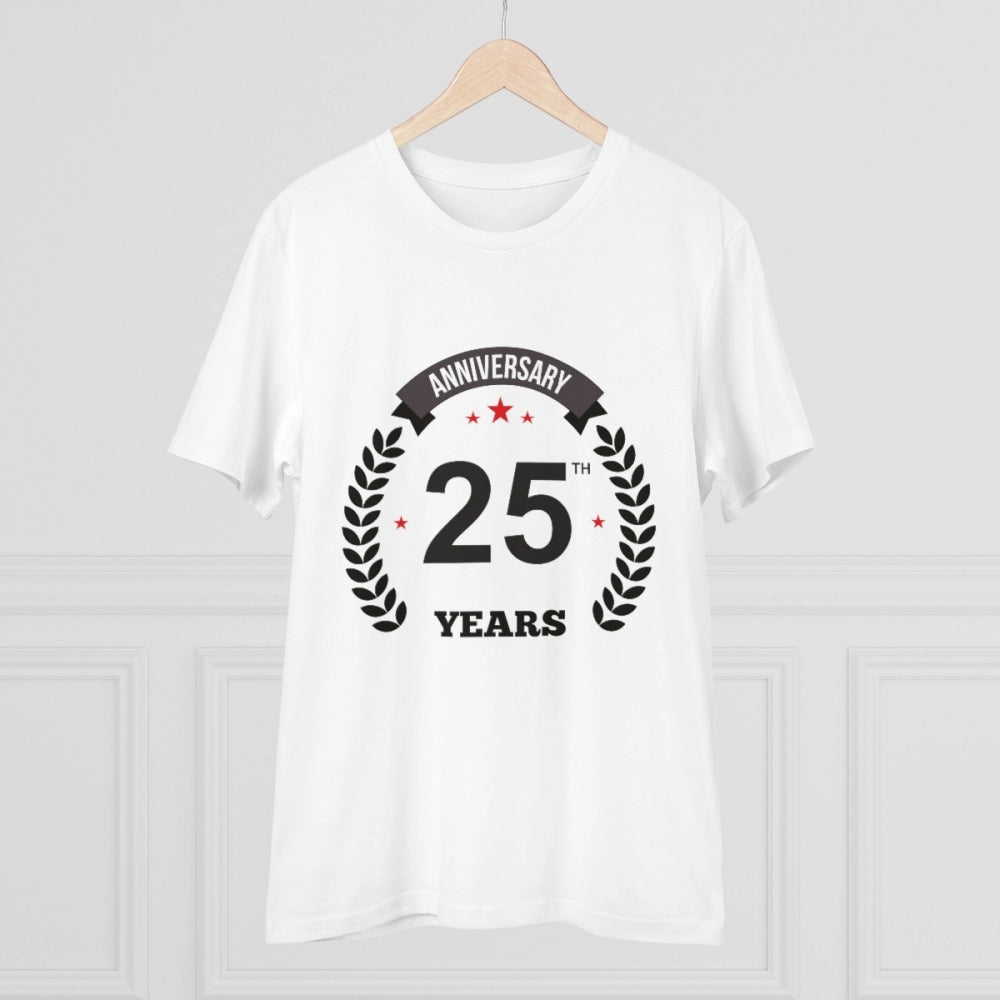 HBR Kart Men's PC Cotton 25th Anniversary Printed T Shirt (Color: White, Thread Count: 180GSM)