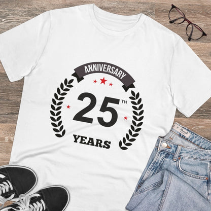 HBR Kart Men's PC Cotton 25th Anniversary Printed T Shirt (Color: White, Thread Count: 180GSM)