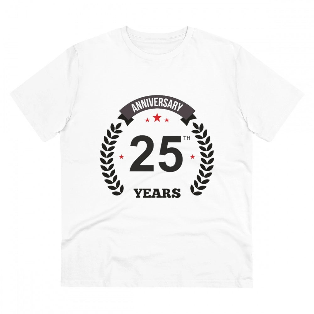 HBR Kart Men's PC Cotton 25th Anniversary Printed T Shirt (Color: White, Thread Count: 180GSM)