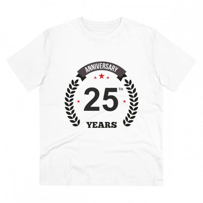 HBR Kart Men's PC Cotton 25th Anniversary Printed T Shirt (Color: White, Thread Count: 180GSM)