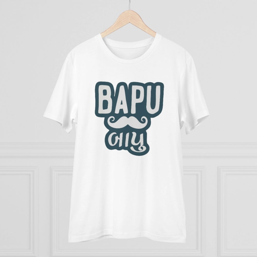 HBR Kart Men's PC Cotton Baapu Printed T Shirt (Color: White, Thread Count: 180GSM)