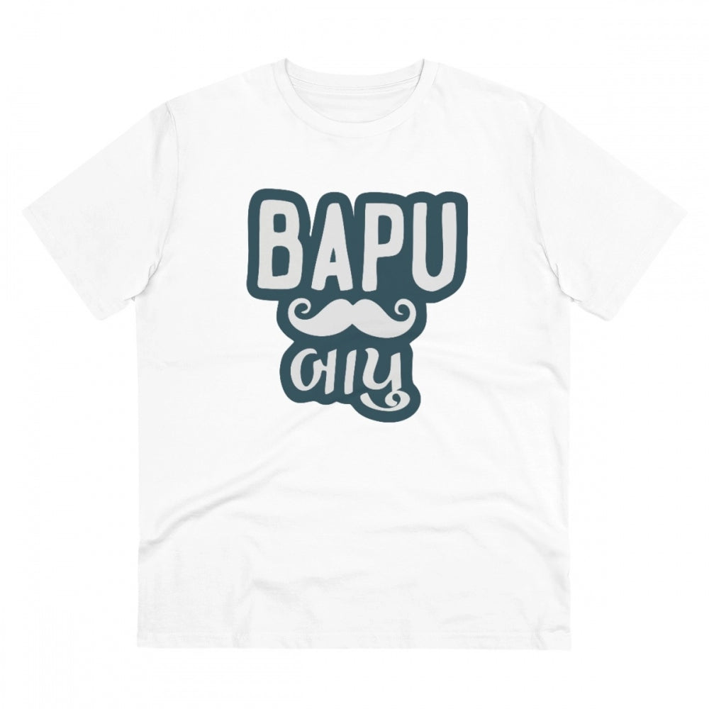HBR Kart Men's PC Cotton Baapu Printed T Shirt (Color: White, Thread Count: 180GSM)