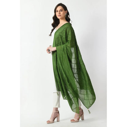 Generic Women's Chanderi Self Design Dupatta (Mehandi, Length: Free Size)