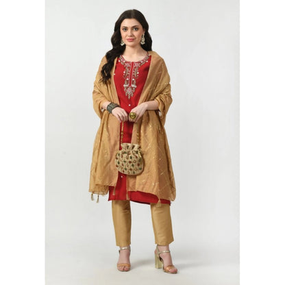 Generic Women's Chanderi Self Design Dupatta (Gold, Length: Free Size)
