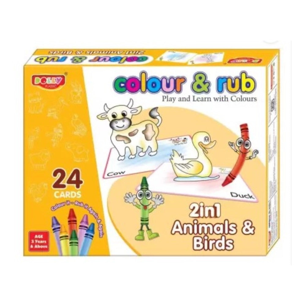 2 in 1 Animals - Birds Colour And Rub With 24 Cards| Cardboard | Educational Toys | 3+ Years